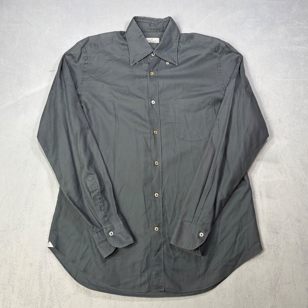 Giannetto Portofino Mens Oxford Button Down Shirt Grey Charcoal Made in Italy